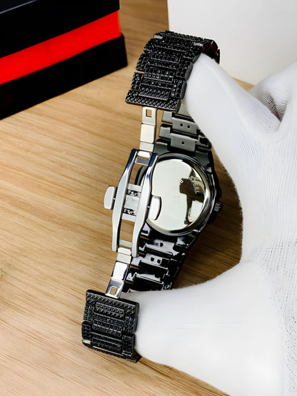 Blacked Iced Out Stain-less Steel Chain Watch For Mens Fashion