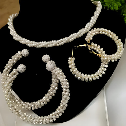 Women Pearl Elegant Jewelry Set ,kangan, Mala & Earrings Pearl Set