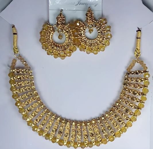 Colorful Chowker Neckless And Crystal Round Earrings Jewellery Set