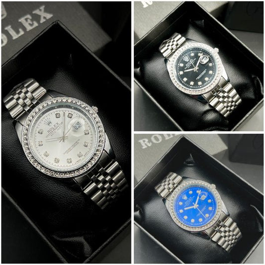 Aa1 Rolex Quartz Stylish Stone Watch with Silver Chain Style Strap