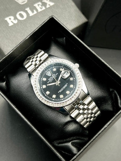 Aa1 Rolex Quartz Stylish Stone Watch with Silver Chain Style Strap