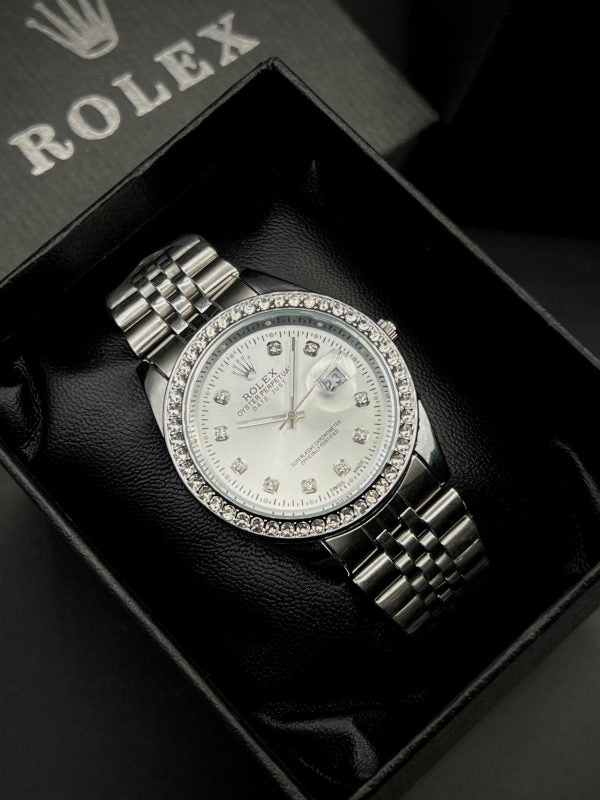 Aa1 Rolex Quartz Stylish Stone Watch with Silver Chain Style Strap