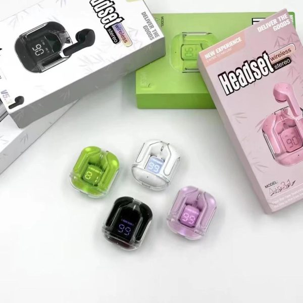 Air31 Earbuds Wireless Crystal Transparent Body | Air 31 Bluetooth Earbud With Pouch