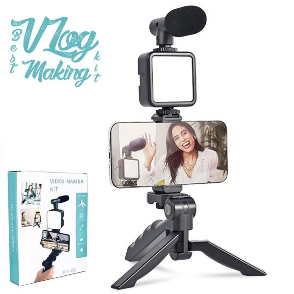 Ay-49 Vlogger Video Making Kits Vlog Microphone Led Fill Light