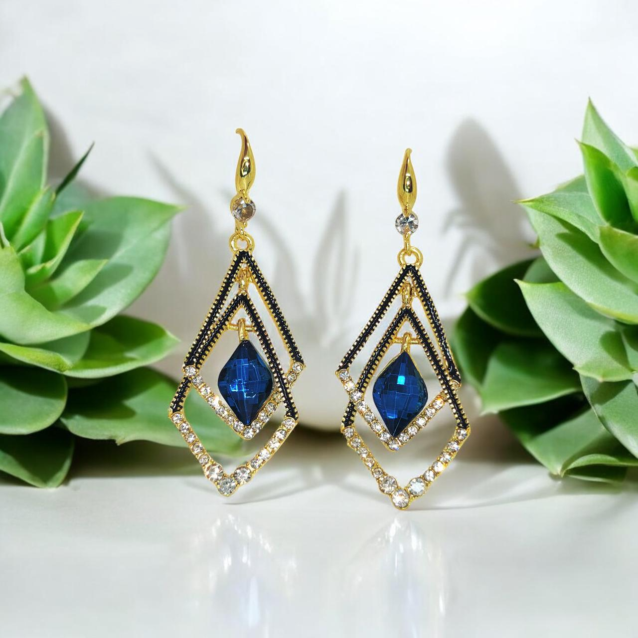 Imported Dazzling Sapphire Geometric Drop Earrings