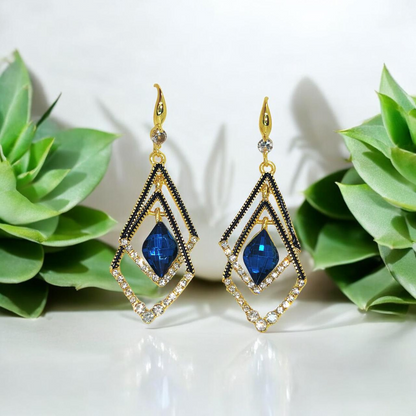 Imported Dazzling Sapphire Geometric Drop Earrings