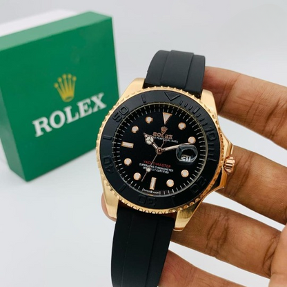 Rolex Stylish Watch For Men Adjustable Rubber Strap | Heavy Master Lock | Golden