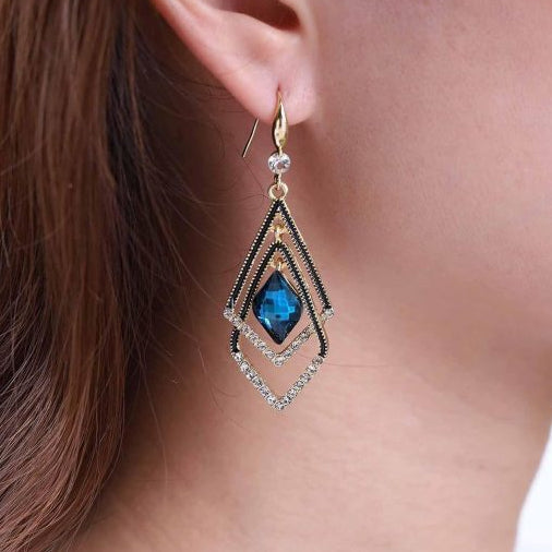 Imported Dazzling Sapphire Geometric Drop Earrings