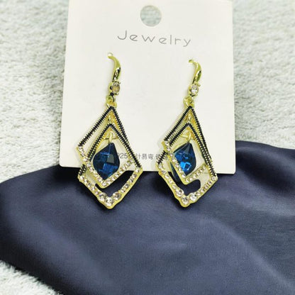 Imported Dazzling Sapphire Geometric Drop Earrings