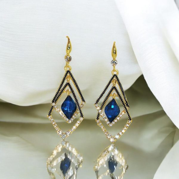 Imported Dazzling Sapphire Geometric Drop Earrings