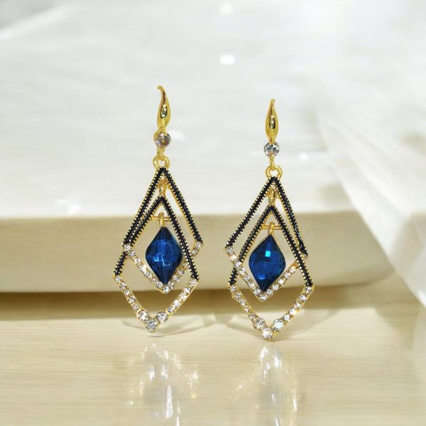 Imported Dazzling Sapphire Geometric Drop Earrings