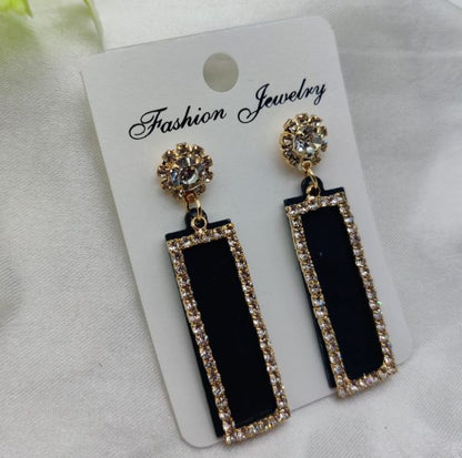 Imported Radiant Black & Gold Crystal Drop Earrings