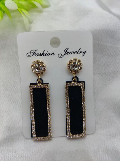 Imported Radiant Black & Gold Crystal Drop Earrings