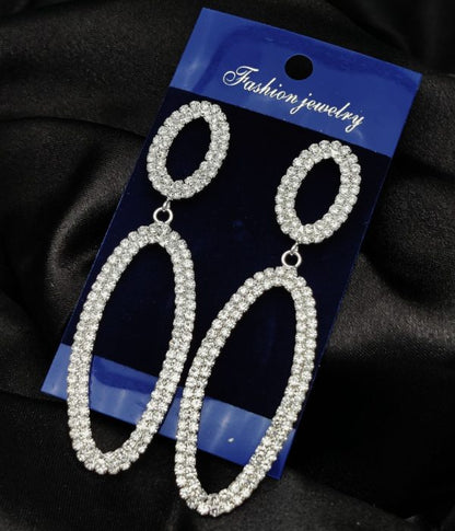 Imported Tarnish-free Silver Sparkling Long Statement Earrings