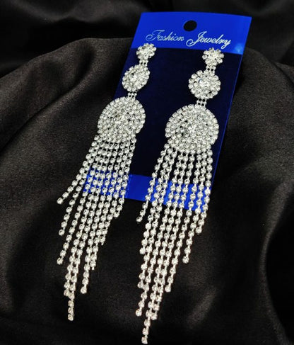 Imported Tarnish-free Silver Sparkling Long Statement Earrings