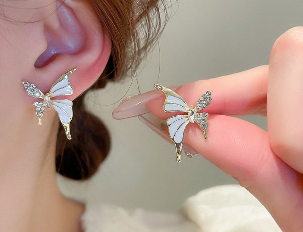 Luxury Niche Elegant Dual Tone Zircon Butterfly Stud Earrings