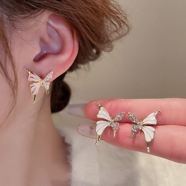 Luxury Niche Elegant Dual Tone Zircon Butterfly Stud Earrings