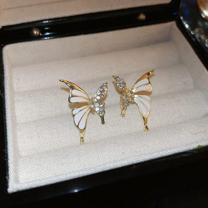 Luxury Niche Elegant Dual Tone Zircon Butterfly Stud Earrings