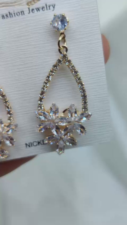 Imported Elegant Crystal Floral Drop Earrings