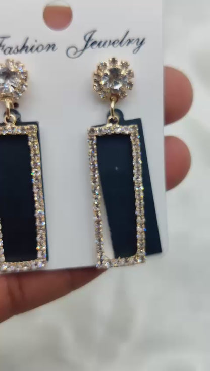 Imported Radiant Black & Gold Crystal Drop Earrings