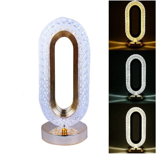 Rechargeable Luxury Oval Shaped Crystal Table Lamp With 3 Colors Touch Control | Best Quality Table Lamp