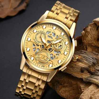 Stainless Steel Watch For Men Quartz Watch With Luminous Hands (golden)