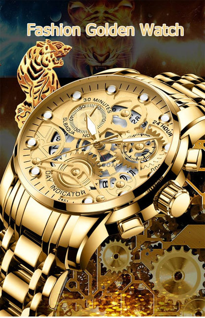 Stainless Steel Watch For Men Quartz Watch With Luminous Hands (golden)