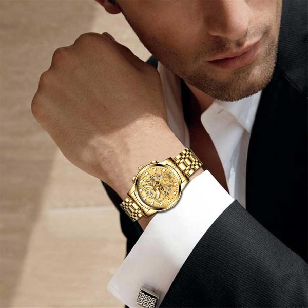 Stainless Steel Watch For Men Quartz Watch With Luminous Hands (golden)