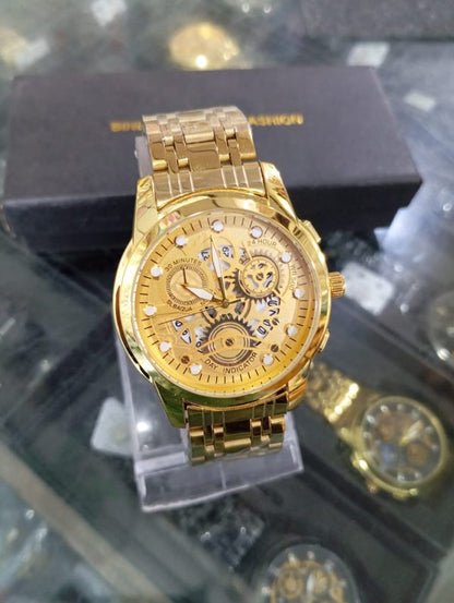 Stainless Steel Watch For Men Quartz Watch With Luminous Hands (golden)