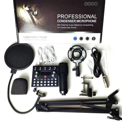 V10 Bm-800 Podcast Condenser Microphone Set With Live Sound Card