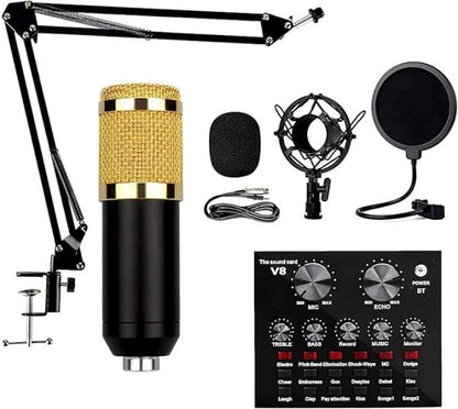 V10 Bm-800 Podcast Condenser Microphone Set With Live Sound Card