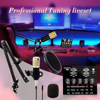 V10 Bm-800 Podcast Condenser Microphone Set With Live Sound Card